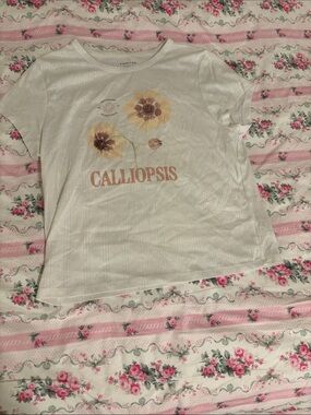American Eagle Outfitters White Floral Calliopsis Graphic Tee